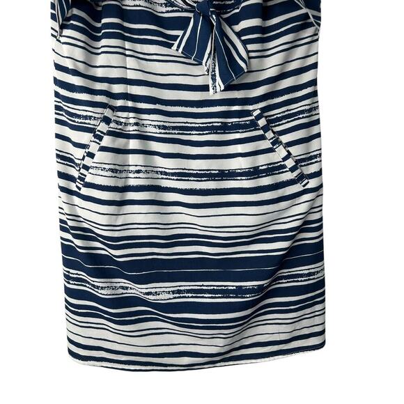 Cabi Dress Size M Navy Blue Nautical Striped Knot Mini Beachy Coastal Vacation - Picture 3 of 10